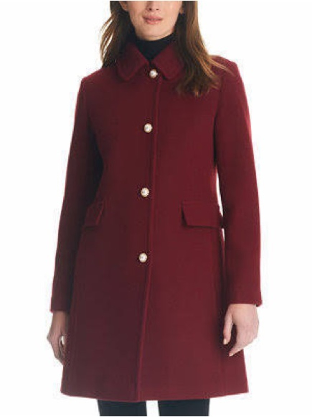 Kate Spade Women's Single-Breasted Imitation Pearl-Button Wool Blend Coat